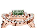 Rose gold Double Halo Fancy Green Princess Cut Diamond Split Shank Prong Setting Ring_4