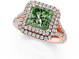 Rose gold Double Halo Fancy Green Princess  Cut Diamond Split Shank Ring with Four Prong Setting_1