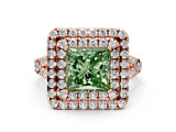 Rose gold Double Halo Fancy Green Princess  Cut Pave Split Shank Prong Set Ring_15