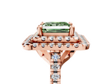 Rose gold Double Halo Fancy Green Princess  Diamond Pave Band with Four-Prong Setting_23