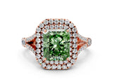 Rose gold Double Halo Fancy Green Radiant -Shaped Split Shank Diamond Ring with Prong Setting_15