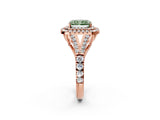Rose gold Double Halo Fancy Green Radiant -Shaped Split Shank Diamond Ring with Prong Setting_17