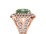 Rose gold Double Halo Fancy Green Radiant -Shaped Split Shank Diamond Ring with Prong Setting_20