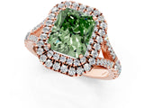 Rose gold Double Halo Fancy Green Radiant Cut Diamond Split Shank Engagement Ring with Four-Prong Setting_4
