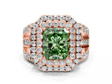 Rose gold Double Halo Fancy Green Radiant Cut Diamond Split Shank Pave Set Ring_3