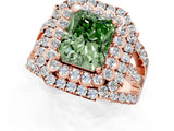 Rose gold Double Halo Fancy Green Radiant Cut Diamond Split Shank Pave Set Ring_4