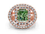 Rose gold Double Halo Fancy Green Radiant Cut Diamond Split Shank Prong Setting Ring
