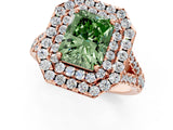 Rose gold Double Halo Fancy Green Radiant  Cut Pave Split Shank Prong Set Ring_16