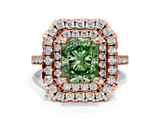 Rose gold Double Halo Fancy Green Radiant  Diamond Pave Band with Four-Prong Setting_44