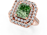 Rose gold Double Halo Fancy Green Radiant  Diamond Pave Band with Four-Prong Setting_45