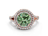 Rose gold Double Halo Fancy Green Round Cut Diamond Split Shank Engagement Ring with Four-Prong Setting_3