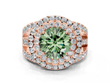 Rose gold Double Halo Fancy Green Round Cut Diamond Split Shank Pave Set Ring_3