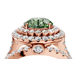 Rose gold Double Halo Fancy Green Round Cut Diamond Split Shank Pave Set Ring_7