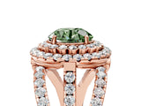 Rose gold Double Halo Fancy Green Round Cut Diamond Split Shank Pave Set Ring_8