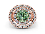 Rose gold Double Halo Fancy Green Round Cut Diamond Split Shank Prong Setting Ring