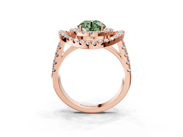 Rose Gold Round Halo Engagement Ring Setting for Fancy Green Center - Design RJ-762