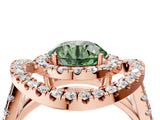 Rose gold Double Halo Fancy Green Round Cut Diamond Split Shank Prong Setting Ring_4
