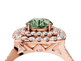 Rose gold Double Halo Fancy Green Round  Cut Pave Split Shank Prong Set Ring_19