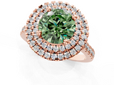 Rose gold Double Halo Fancy Green Round  Diamond Pave Band with Four-Prong Setting_44