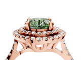 Rose gold Double Halo Fancy Green Round  Diamond Pave Band with Four-Prong Setting_47