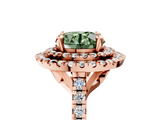 Rose gold Double Halo Fancy Green Round  Diamond Pave Band with Four-Prong Setting_48
