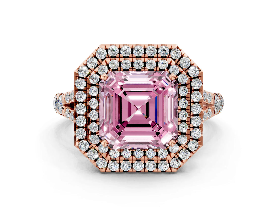 Rose gold Double Halo Fancy Pink Asscher -Shaped Split Shank Diamond Ring with Prong Setting_15