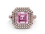 Rose gold Double Halo Fancy Pink Asscher -Shaped Split Shank Diamond Ring with Prong Setting_15