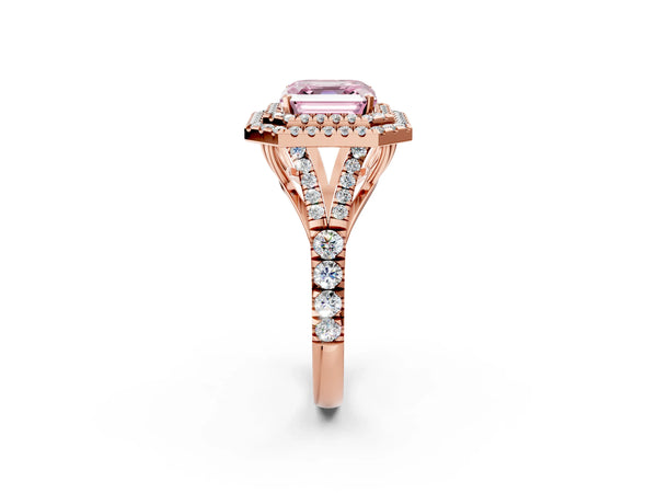 Rose Gold Asscher Cut Double Halo Engagement Ring Setting for Fancy Pink Center