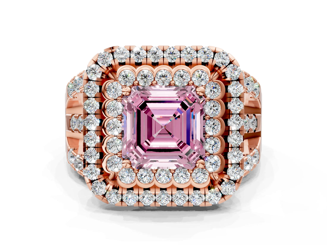 Rose gold Double Halo Fancy Pink Asscher Cut Diamond Split Shank Pave Set Ring_3