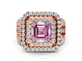 Rose gold Double Halo Fancy Pink Asscher Cut Diamond Split Shank Pave Set Ring_3
