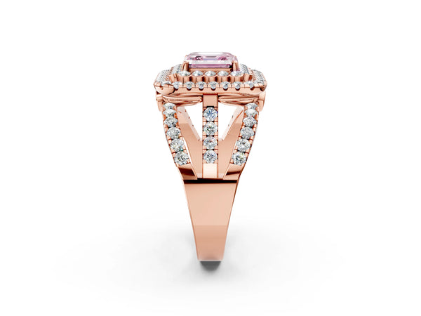 Rose Gold Asscher Cut Scalloped Double Halo Engagement Ring Setting for Fancy Pink Center