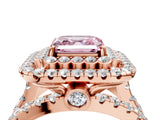 Rose gold Double Halo Fancy Pink Asscher Cut Diamond Split Shank Pave Set Ring_7