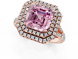 Rose gold Double Halo Fancy Pink Asscher  Cut Diamond Split Shank Ring with Four Prong Setting_1