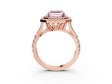 Rose gold Double Halo Fancy Pink Asscher  Cut Diamond Split Shank Ring with Four Prong Setting_3