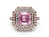 Rose gold Double Halo Fancy Pink Asscher  Diamond Pave Band with Four-Prong Setting