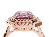Rose gold Double Halo Fancy Pink Asscher  Diamond Pave Band with Four-Prong Setting_4