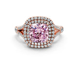 Rose gold Double Halo Fancy Pink Cushion -Shaped Split Shank Diamond Ring with Prong Setting_15