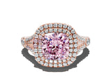 Rose gold Double Halo Fancy Pink Cushion Cut Diamond Split Shank Engagement Ring with Four-Prong Setting_3