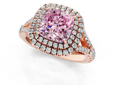 Rose gold Double Halo Fancy Pink Cushion Cut Diamond Split Shank Engagement Ring with Four-Prong Setting_4
