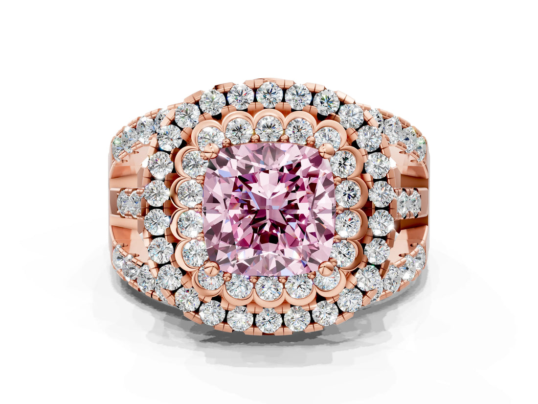 Rose gold Double Halo Fancy Pink Cushion Cut Diamond Split Shank Pave Set Ring_3