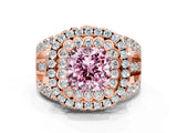 Rose gold Double Halo Fancy Pink Cushion Cut Diamond Split Shank Pave Set Ring_3