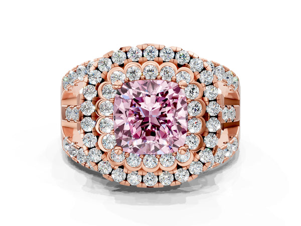 Rose gold Double Halo Fancy Pink Cushion Cut Diamond Split Shank Pave Set Ring