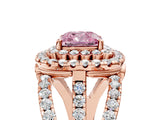Rose gold Double Halo Fancy Pink Cushion Cut Diamond Split Shank Pave Set Ring_8