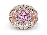 Rose gold Double Halo Fancy Pink Cushion Cut Diamond Split Shank Prong Setting Ring