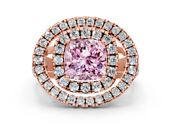 Rose gold Double Halo Fancy Pink Cushion Cut Diamond Split Shank Prong Setting Ring