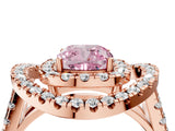 Rose gold Double Halo Fancy Pink Cushion Cut Diamond Split Shank Prong Setting Ring_4