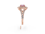 Rose gold Double Halo Fancy Pink Cushion  Cut Pave Split Shank Prong Set Ring_17