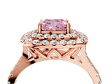 Rose gold Double Halo Fancy Pink Cushion  Cut Pave Split Shank Prong Set Ring_19