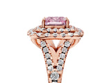 Rose gold Double Halo Fancy Pink Cushion  Cut Pave Split Shank Prong Set Ring_20