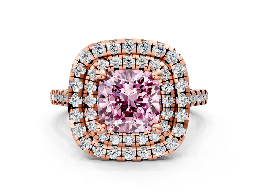 Rose gold Double Halo Fancy Pink Cushion  Diamond Pave Band with Four-Prong Setting_43